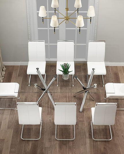 Dining Chairs Set, Kitchen Modern Metal Chairs with Faux Leather Padded Seat High Back and Sturdy Chrome Legs, Chairs for Dining Room (White, Set of 8) - LeafyLoom