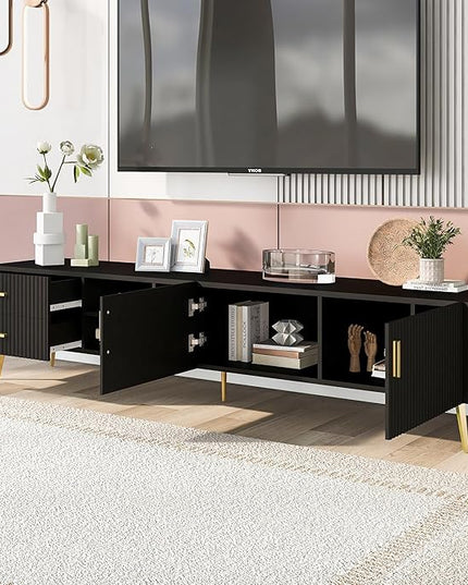 NicBex TV Stand for 75+ Inch TV Modern TV Media Console Table with 5 Champagne Legs and Versatile Storage,Entertainment Center with Storage for Living Room,Bedroom,70.9 Inch,Black - LeafyLoom