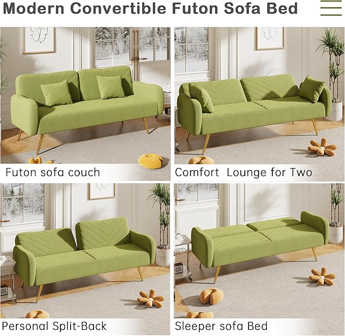NicBex Sectional Couch Sofa with 2 Throw Pillows Sofa Bed Cloud Couch for Living Room Furniture Sets with Adjustable Back, Modular Sofa for Living Room, Bedroom, Apartment,70.47" L, Green - LeafyLoom