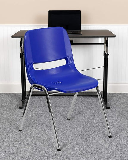 Flash Furniture HERCULES Series 661 lb. Capacity Navy Ergonomic Shell Stack Chair with Chrome Frame and 16'' Seat Height - LeafyLoom