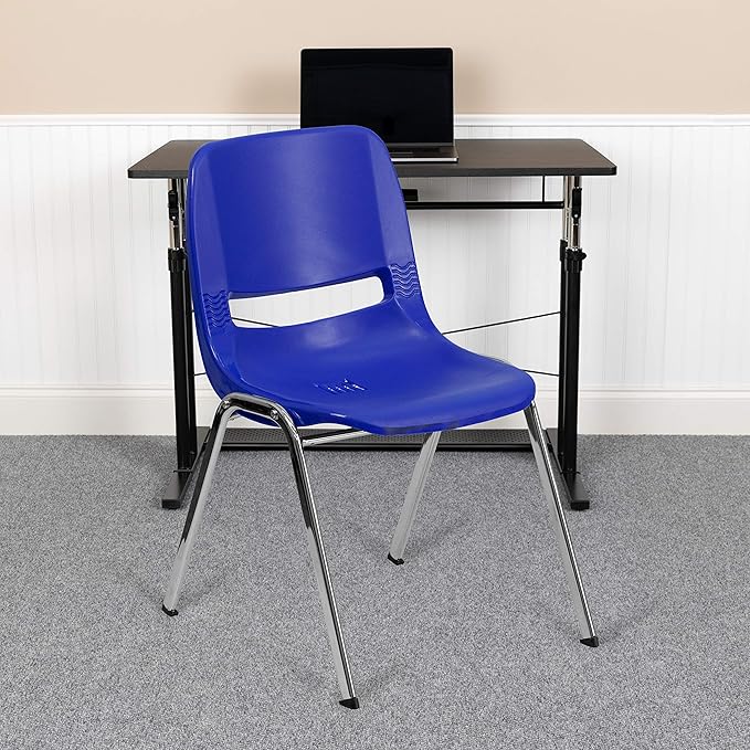 Flash Furniture HERCULES Series 661 lb. Capacity Navy Ergonomic Shell Stack Chair with Chrome Frame and 16'' Seat Height - LeafyLoom