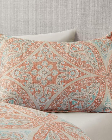 Comfort Spaces Bed in A Bag - Trendy Casual Design Cozy Comforter with Complete Sheet Set with Side Pocket, All Season Cover, Matching Shams, Full(80"x90"), Gloria, Damask Coral 9 Piece - LeafyLoom