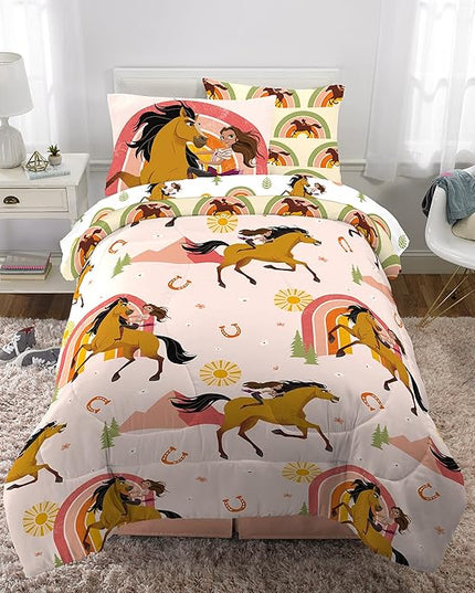 Franco Kids Bedding Super Soft Comforter and Sheet Set with Sham, 5 Piece Twin Size, Spirit Riding Free - LeafyLoom