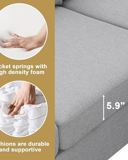 90" Sectional Couch, 5-Seat Modular Sectional Sofa with Convertible Ottoman, L-Shape Corner Sofa Set with 2 Pillows for Living Room, Apartment, Office - LeafyLoom