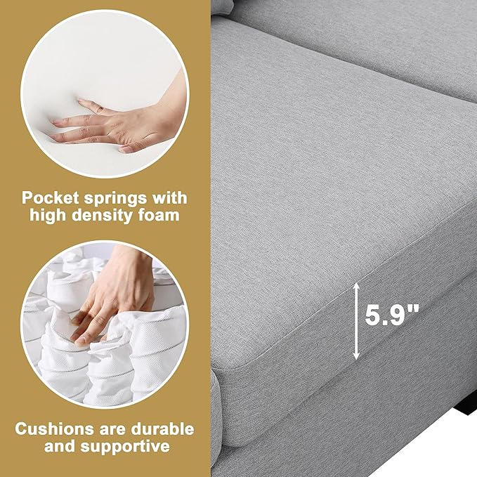 90" Sectional Couch, 5-Seat Modular Sectional Sofa with Convertible Ottoman, L-Shape Corner Sofa Set with 2 Pillows for Living Room, Apartment, Office - LeafyLoom