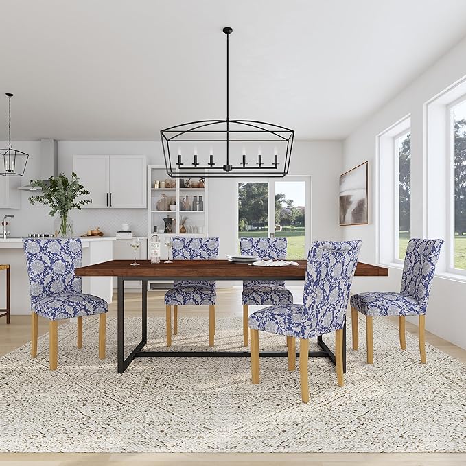 HomePop Classic Parsons Dining Chairs, Pack of 2, Blue Floral Print - LeafyLoom