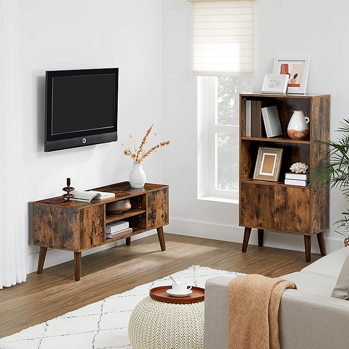 VASAGLE Retro TV Stand for Televisions up to 42 Inches, Mid-Century Modern Entertainment Center, 43.4”, Rustic Brown - LeafyLoom
