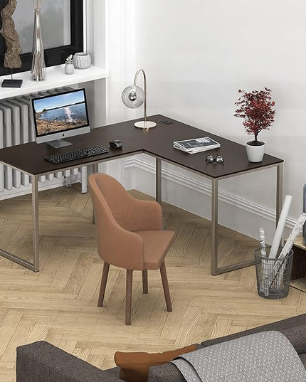 SHW Home Office 55 Inch Large L Shaped Corner Desk, 24" Deep, Espresso - LeafyLoom