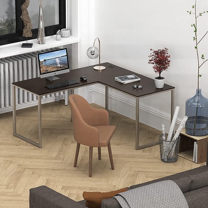 SHW Home Office 55 Inch Large L Shaped Corner Desk, 24" Deep, Espresso - LeafyLoom