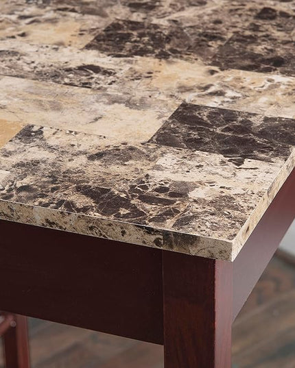 Linon Brown 3-Piece Table Faux Marble Tavern Set, 42" w x 22.25" d x 36" h - LeafyLoom