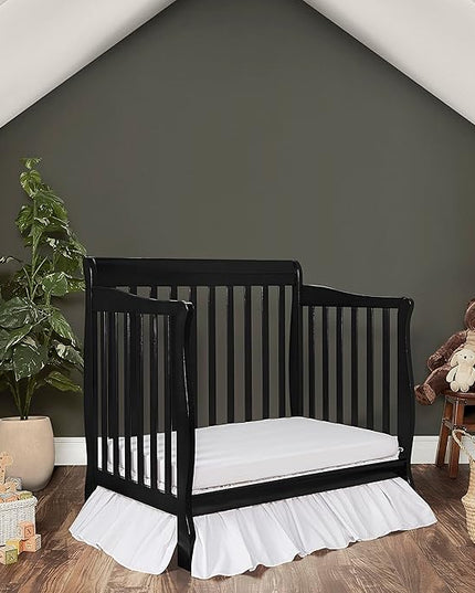 Aden 4-in-1 Convertible Mini Crib In Black, Greenguard Gold Certified, Non-Toxic Finish, New Zealand Pinewood, With 3 Mattress Height Settings - LeafyLoom
