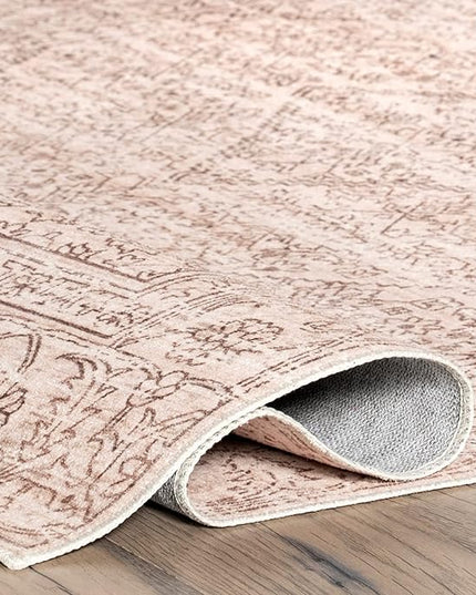 nuLOOM Shontal Traditional Machine Washable Ultra Thin Area Rug, 8' x 10', Beige - LeafyLoom