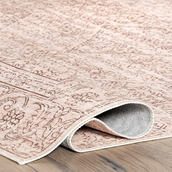 nuLOOM Shontal Traditional Machine Washable Ultra Thin Area Rug, 8' x 10', Beige - LeafyLoom