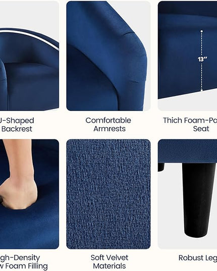 Yaheetech Velvet Club Chair, Modern Tufted Accent Chair with Armrest, Upholstered Barrel Chair with Solid Legs for Living Room/Bedroom/Study/Waiting Room, Navy Blue - LeafyLoom