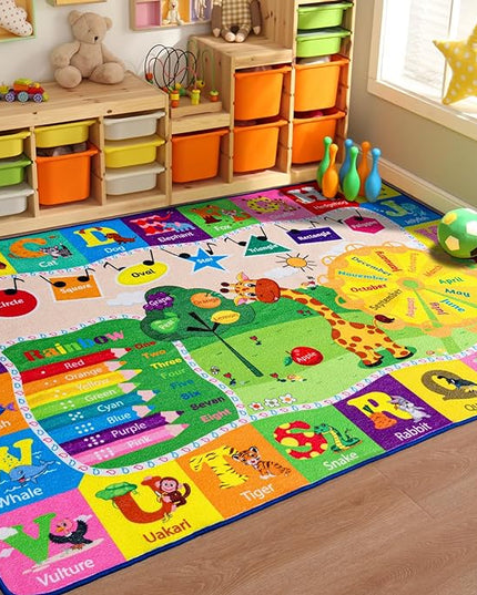 Playroom Rug Baby Play Mat for Floor ABC Rug for Kids Educational and Fun Playmat with Alphabet Animals Shapes Colors 5x7 Area Rug Learning Rugs for Toddler Children Game Activity - LeafyLoom
