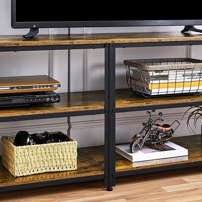 Yaheetech TV Stand for TVs Up to 70 Inches, Entertainment Center with 3-Tier Wooden Storage Shelves TV Console for Living Room, Rustic Brown - LeafyLoom