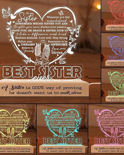 Sister Gifts from Sisters, to My Sister 3D Illusion Lamp, Best Sister Ever Acrylic Night Light, Sister Birthday Gifts from Brothers, Gift for Sister on Wedding Anniversary Christmas Valentine - LeafyLoom
