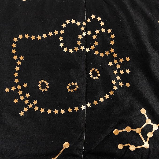 Jay Franco Hello Kitty Stars Twin Comforter Set - 5 Piece Bedding includes Sheet Set & Pillow Covers - Super Soft Zodiac Black & Gold Bedding - LeafyLoom
