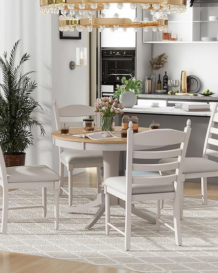 NicBex Round Dining Table Kitchen & Dining Room Tables 5-Piece Retro Functional Dining Table Set Wood Round Extendable Dining Table and 4 Upholstered Dining Chairs, Off White - LeafyLoom