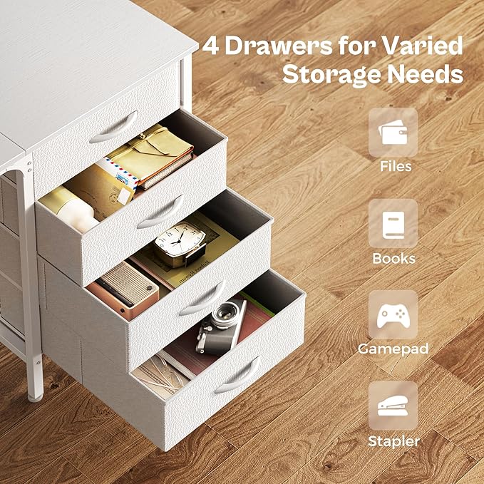 63 Inch Computer Desk with 4 Drawers, Office Desk with Mesh Shelf, Gaming Desk, Large Storage, Writing Desk Work Desk for Home Office, Study, Bedroom, Work from Home, White - LeafyLoom