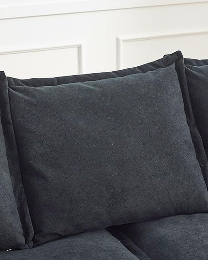 Modern Sleeper Sailboat Sofa Couch Dutch Velvet 3-Seater Cloud Sofa&Couch with Two Pillows for Apartments Office Studio Small Spaces Living Rooms, 88.5", Black-005 - LeafyLoom