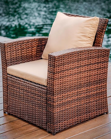 Nestl Wicker Outdoor Furniture Set - 4 Piece Patio Set (Brown/Beige) - LeafyLoom