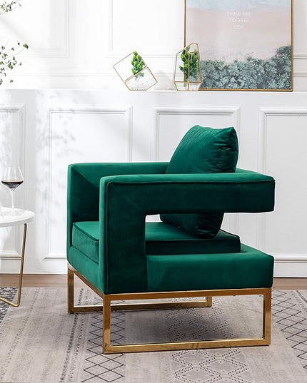 Roundhill Furniture Lenola Upholstered Accent Arm Chair, Green 27.5D x 29.75W x 34.5H in - LeafyLoom