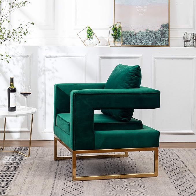 Roundhill Furniture Lenola Upholstered Accent Arm Chair, Green 27.5D x 29.75W x 34.5H in - LeafyLoom