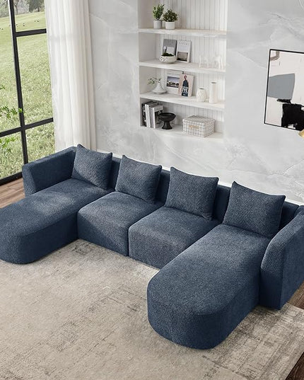 117" U-Shape Sectional Single Seats and Two Chaises, Modular Sofa, DIY Combination, Loop Yarn Fabric for Living Room, Apartment, 117inch, Blue - LeafyLoom