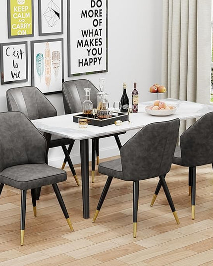 Faux Leather Dining Chairs Set of 2, Grey Mid Century Modern Kitchen Dining Room Chairs Upholstered Armless Accent Side Chairs with Metal Legs - LeafyLoom