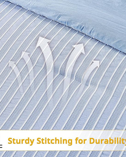 ENCOFT Light Blue Comforters King Size, 3 Piece White and Blue Striped Comforter Set, Soft Microfiber Lightweight Boho Comforter Bedding Set for All Seasons, with 2 Pillowcases, 104x90 Inches - LeafyLoom