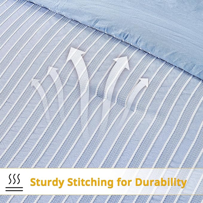 ENCOFT Light Blue Comforters King Size, 3 Piece White and Blue Striped Comforter Set, Soft Microfiber Lightweight Boho Comforter Bedding Set for All Seasons, with 2 Pillowcases, 104x90 Inches - LeafyLoom
