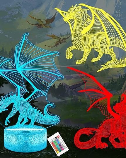 Lampeez Dragon Gifts,Dragon Night Lamp for Kids with Remote & 16 Color Changing Nightlight, Dimmable,Creative Gift Idea as Xmas Holiday Birthday Gifts - LeafyLoom