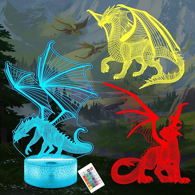 Lampeez Dragon Gifts,Dragon Night Lamp for Kids with Remote & 16 Color Changing Nightlight, Dimmable,Creative Gift Idea as Xmas Holiday Birthday Gifts - LeafyLoom