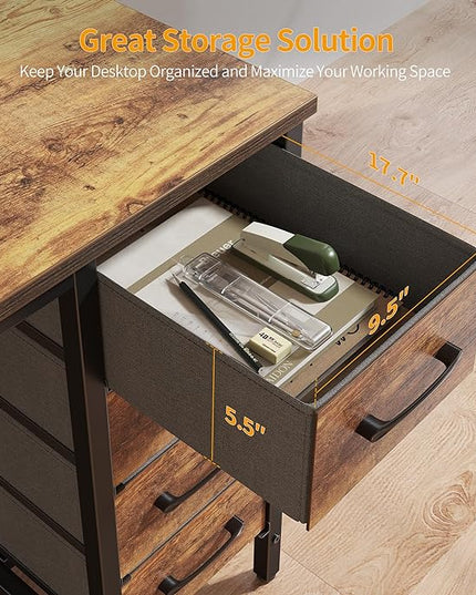 CubiCubi 47 Inch Computer Desk with 4 Drawers, Home Office Small Desk with Storage, Modern Study Writing Desk, Rustic Brown - LeafyLoom