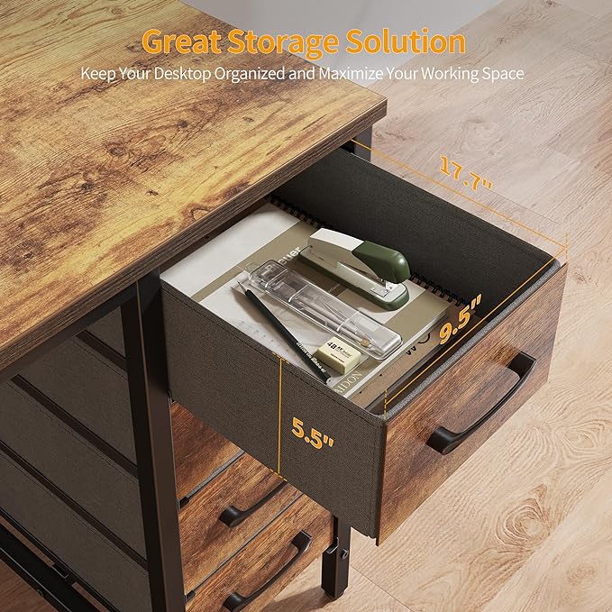 CubiCubi 47 Inch Computer Desk with 4 Drawers, Home Office Small Desk with Storage, Modern Study Writing Desk, Rustic Brown - LeafyLoom
