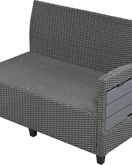 5-Piece Outdoor Patio Furniture Set with Dining Table&Bench, All-Weather PE Wicker Sofa w/2 Extendable SideTables&Cushions&Washable Covers, Rattan Conversation Couch for Backyard Yard, Gray - LeafyLoom