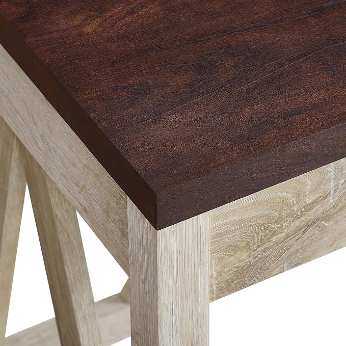 Walker Edison Rustic Farmhouse Wood Computer Writing Desk Home Office Workstation Small, 46 Inch, White Oak and Brown - LeafyLoom