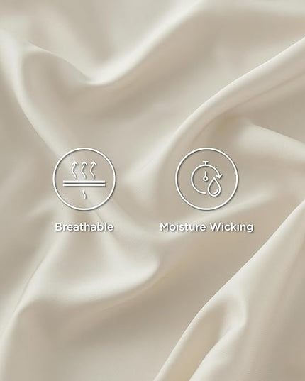 Bedsure Twin Sheets Set, Cooling Sheets Twin Size Bed Set, Rayon Derived from Bamboo, Twin Size Sheets, Breathable & Soft Bed Sheets, Hotel Luxury Silky Bedding Sheets & Pillowcases, Light Beige - LeafyLoom