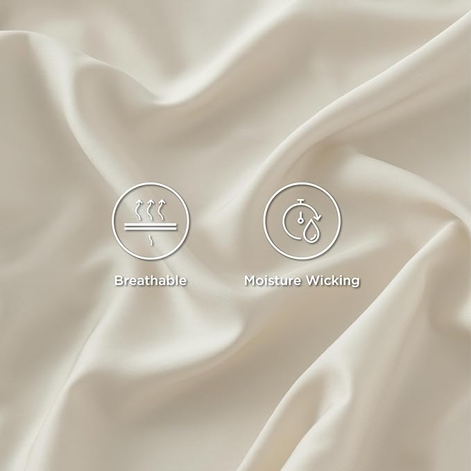 Bedsure Twin Sheets Set, Cooling Sheets Twin Size Bed Set, Rayon Derived from Bamboo, Twin Size Sheets, Breathable & Soft Bed Sheets, Hotel Luxury Silky Bedding Sheets & Pillowcases, Light Beige - LeafyLoom