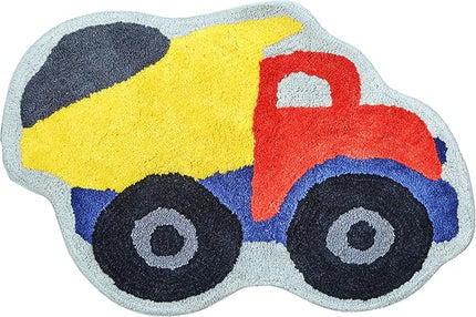 Hand Tufted Construction Dump Truck Bedroom or Bathroom Rug - 30x20 in; 100% Cotton Kids Bathroom Mat; Decorative Kids Area Rug - LeafyLoom