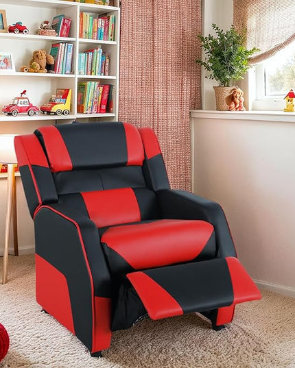 RACER Larger Kids Gaming Chair Leather Recliner Sofa Children Ages 3-12, BlackRed - LeafyLoom