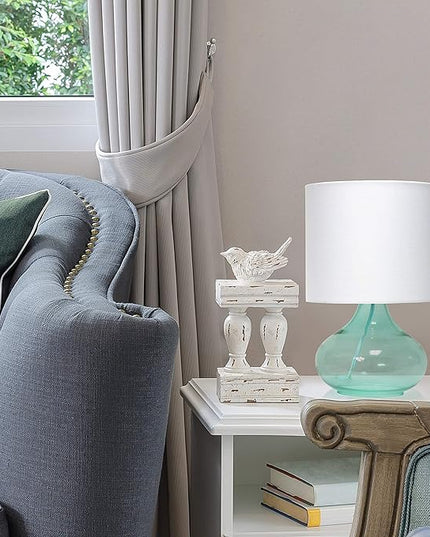 Simple Designs LT2063-AOW Glass Raindrop Bedside Table Lamp with White Fabric Shade, Aqua (Pack of 4) - LeafyLoom