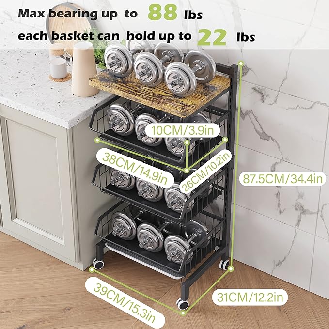 COVAODQ Fruit Basket 4-Tier Adjustable Fruit Vegetable Basket Cart Metal Wire Storage Cart Rolling Pantry Utility Kitchen Cart - LeafyLoom
