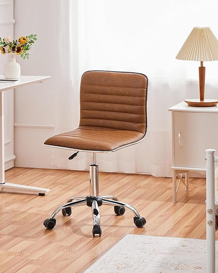 Yaheetech Low Back PU Leather Ribbed Armless Office Chair, Ergonomic Swivel Computer Task Chair with Wheels for Office, Home - LeafyLoom
