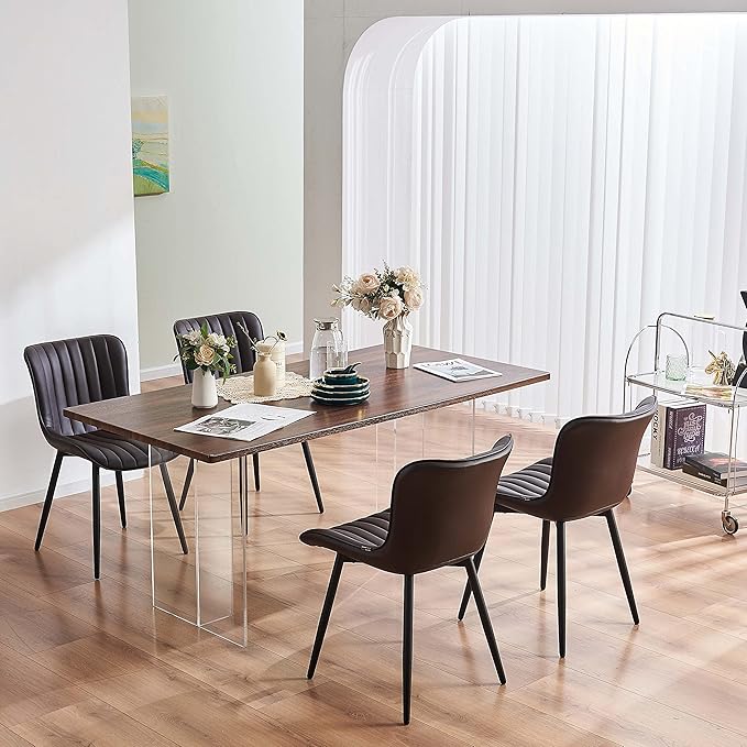 YOUNIKE Dining Chairs Set of 2 Leather Kitchen Chair with Metal Legs Armless Accent Chair Upholstered Dining Room Chairs with Back Mid Century Modern Vanity Chair Side Chairs, Espresso Brown - LeafyLoom