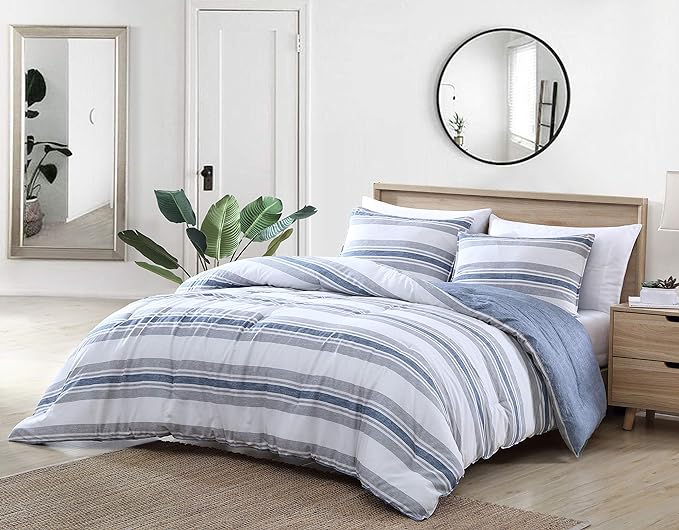 Nautica - King Size Comforter Set, Cotton Bedding for All Seasons, Includes Matching Shams (Bay Shore Navy, King) - LeafyLoom