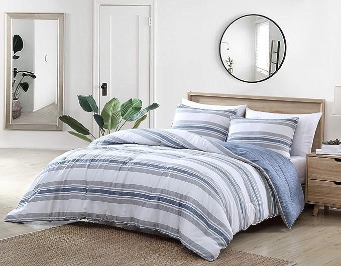 Nautica - Twin Comforter Set, Cotton Bedding for All Seasons, includes Matching Sham, Casual Home Decor, Dorm Room Essentials (Bay Shore Navy, Twin/Twin XL) - LeafyLoom
