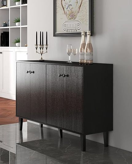 Panana Sideboard Buffet Cabinet Kitchen Storage Cabinet Living Room 4 Doors Console Table (Black) - LeafyLoom