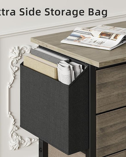 3 Drawer File Cabinet with 18'' Extended Board, Fabric Drawer, Mobile Filing Cabinet Fits A4/Letter Size Files, Rolling Printer Stand with Storage Bag, File Cabinet for Home Office, Grey - LeafyLoom